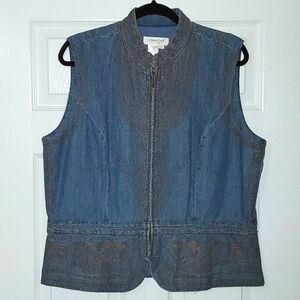 Coldwater Creek Embroidered Denim Western Vest Size Large